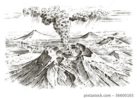 图库插图: volcano activity with magma, smoke before the