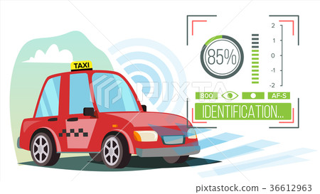 图库插图: self driving car taxi vector. technology concept