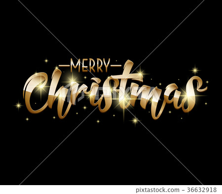 插图素材: merry christmas gold lettering greeting card