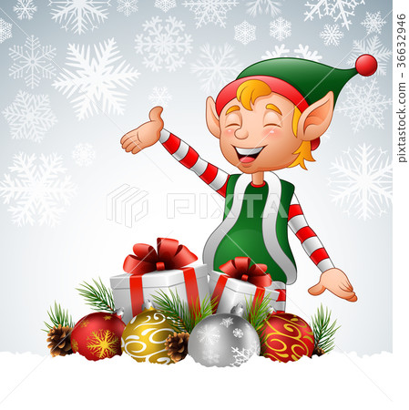 插图素材: cartoon christmas elf with gift boxes and balls 查看