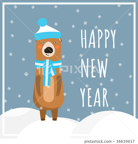 插图素材: winter holidays greeting card with cute bear