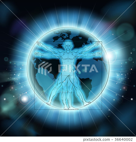 插图素材: vitruvian man earth world globe background