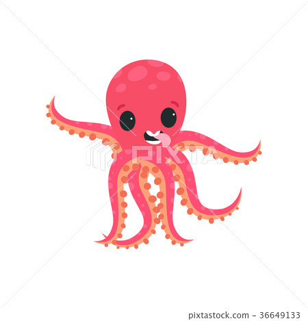 插图素材: joyful little octopus having fun and showing his