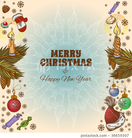 插图素材: merry christmas and happy new year greeting card.