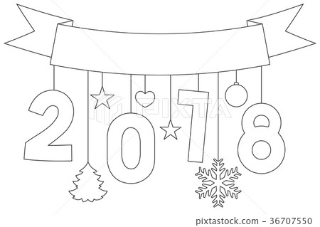 插图素材: new year black and white poster, ribbon