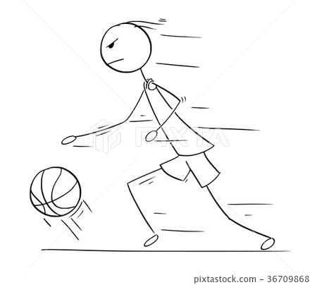 插图素材: vector cartoon of basketball player running and