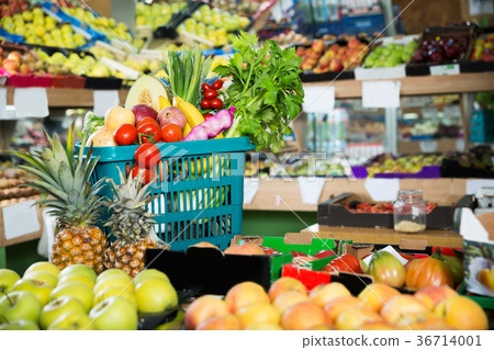 grocery,grocery store stock photo: shopping basket with greengrocery