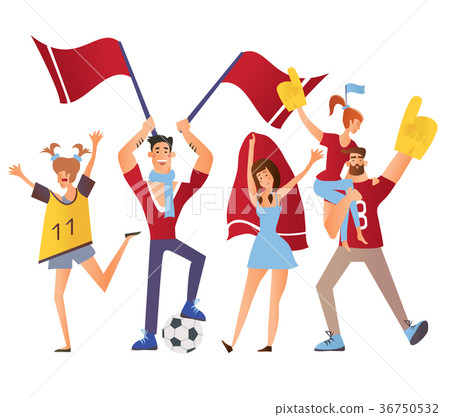 图库插图: group of sport fans with attributes cheering for