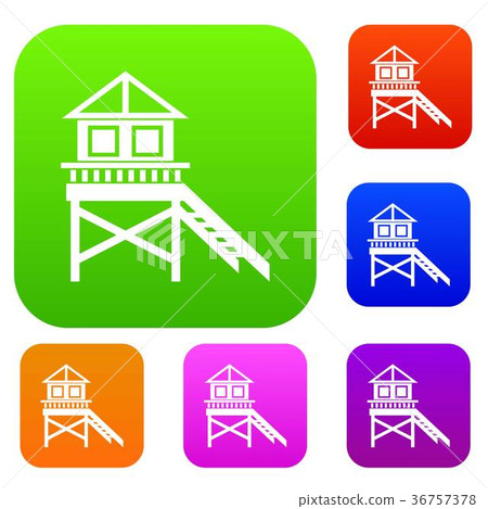 stilt,playgoer 插图素材: wooden stilt house set collection