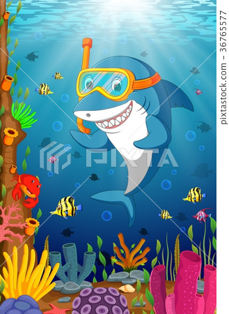 图库插图: cartoon shark under the sea