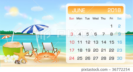 图库插图 calendar of june 2018 theme summer beach relax