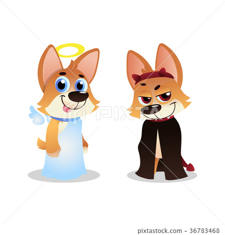 插图素材: two corgi characters. puppies in angel and devil