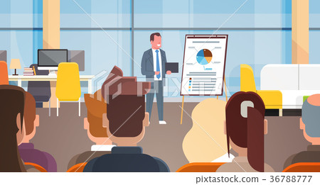 插图素材: business seminar businessman leading presentation