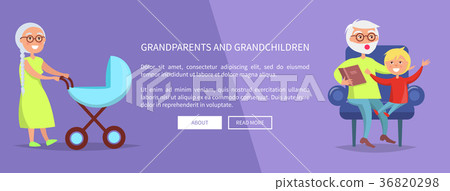 插图素材: grandparents and grandchildren poster with family