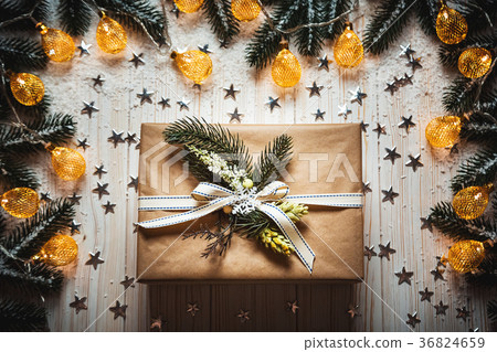图库照片: christmas gift box with a bow and a beautiful