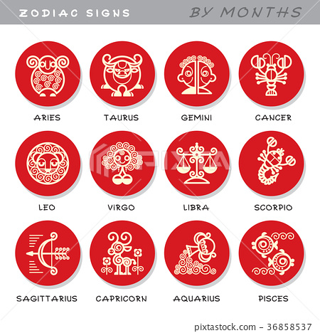 插图素材: zodiac signs - vector icons of animals by months