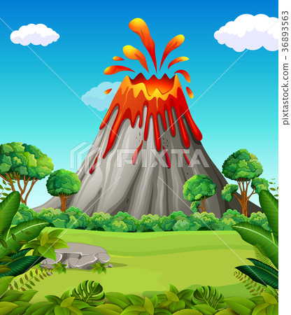 插图素材: nature scene of volcano eruption