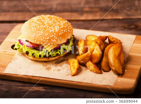 图库照片: big burger and french fries