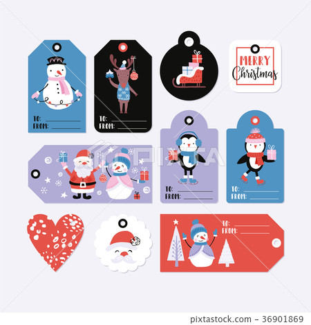 图库插图: holiday and christmas hand drawing gift tags set