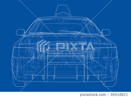 插图素材: taxi outline drawing. vector