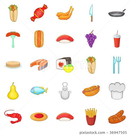 cartoonfood,cartoonanimator 插图素材: food court icons set, cartoon style