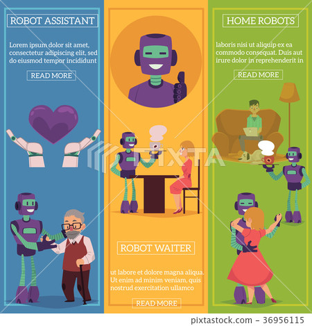 Vector Robots In Life Infographics Posters Set Stock Illustration