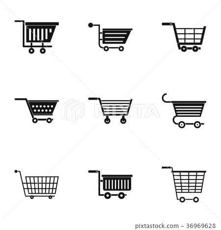 插图素材: supermarket cart icon set, simple style