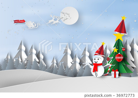 插图素材: paper art and craft of merry christmas trees