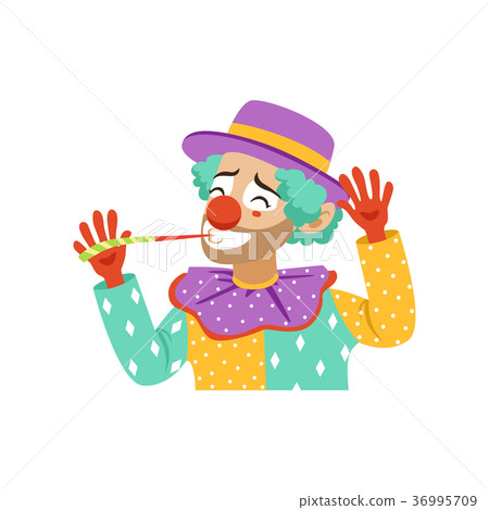 图库插图: funny circus clown with party horn, avatar of