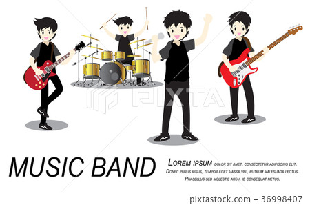 插图素材: musicians rock group ,play guitar,singer,guitarist