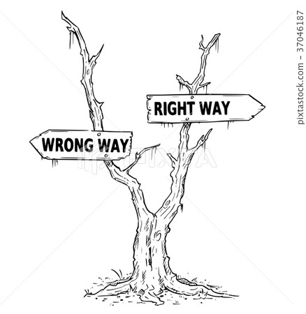 插图素材 arrow sign of wrong right way on dead swamp tree