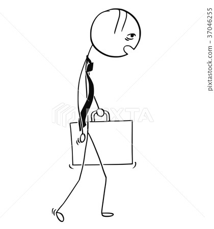 图库插图: tired and overworked business man walking.