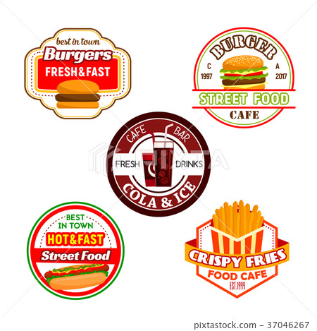 插图素材: fast food burger snack and soda drink label design