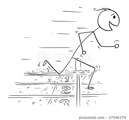 图库插图: cartoon of man winning the race run