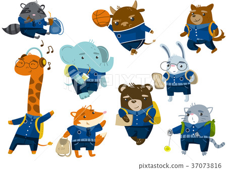 animal school怎么画,myschool怎么画 插图素材: cute funny animal students set, back to school