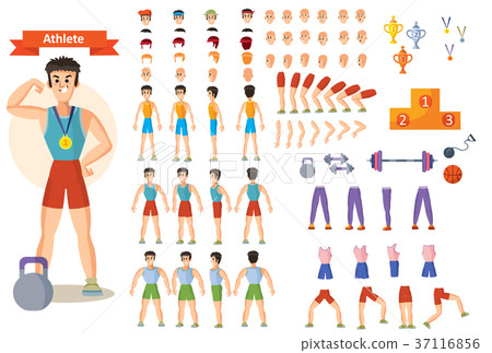 插图素材: vector strong man athlete. character creation set