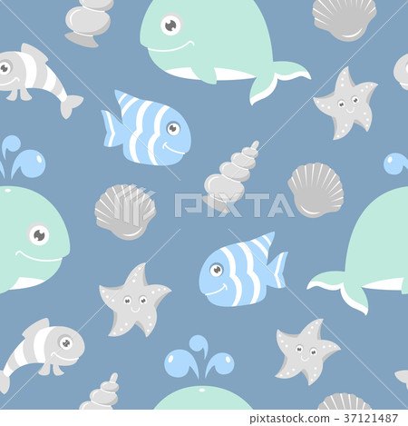 插图素材: cute seamless pattern with sea animals