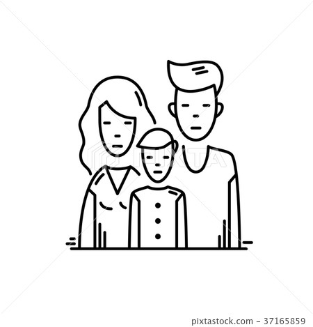 图库插图: line icon family mother father and son.