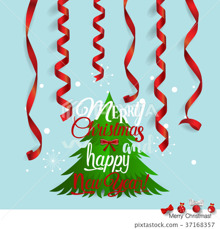 greeting card with merry christmas lettering and christmas tree