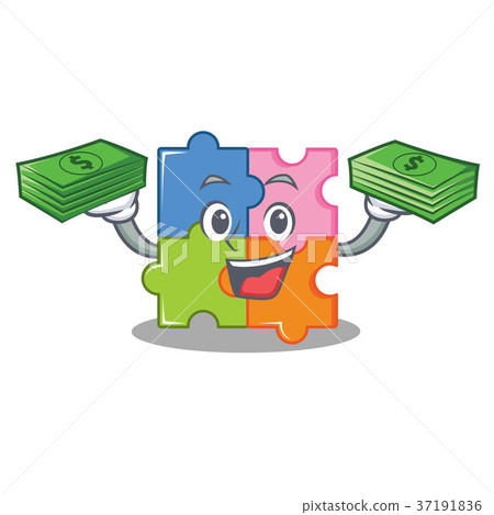 图库插图 with money puzzle mascot cartoon style