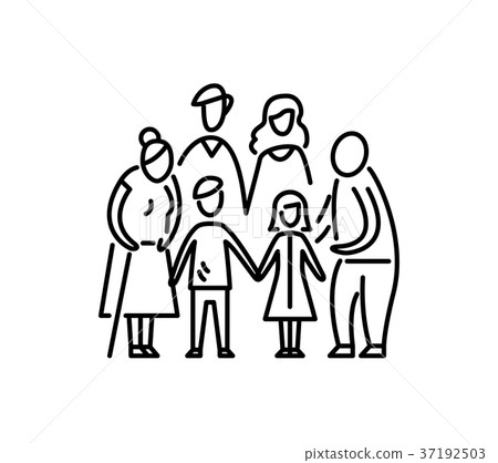 插图素材: big family children parents and grandparents