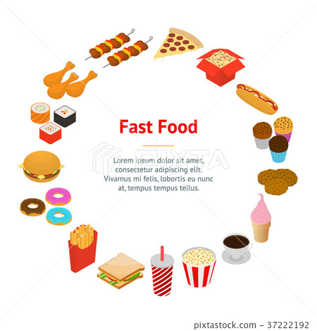 插图素材: fast food banner card circle isometric view