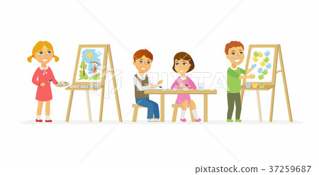 children drawing in class - cartoon people 37259687