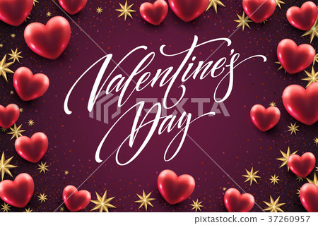 插图素材: happy valentines day lettering with red hearts 查看