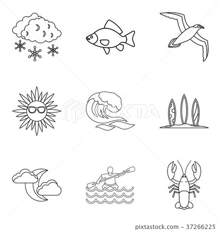 插图素材 sea creature icons set outline style