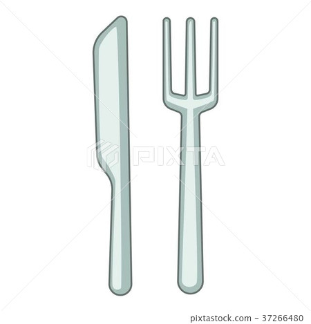 图库插图: knife fork icon, cartoon style