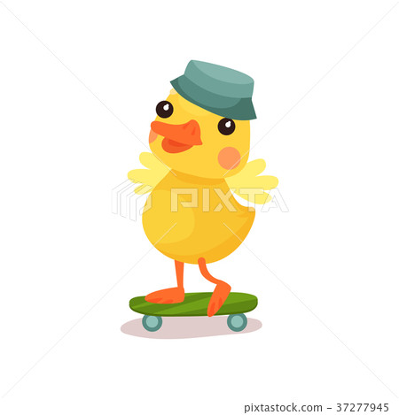 图库插图: cute little yellow duck chick character in grey