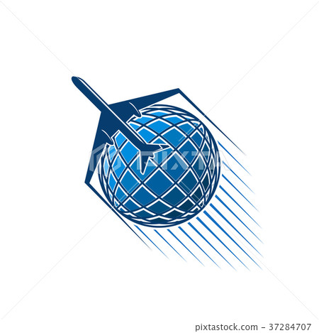 插图素材: airplane jet and blue globe world vector icon