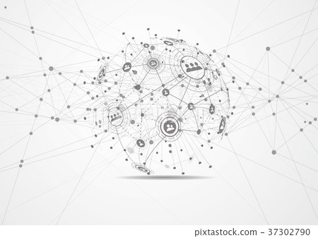 图库插图: global network connection. world map point