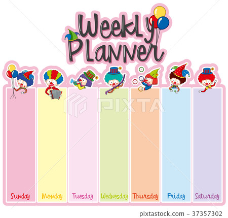 weekly,weeklyplanner 插图素材: weekly planner note template with happy clowns 查看